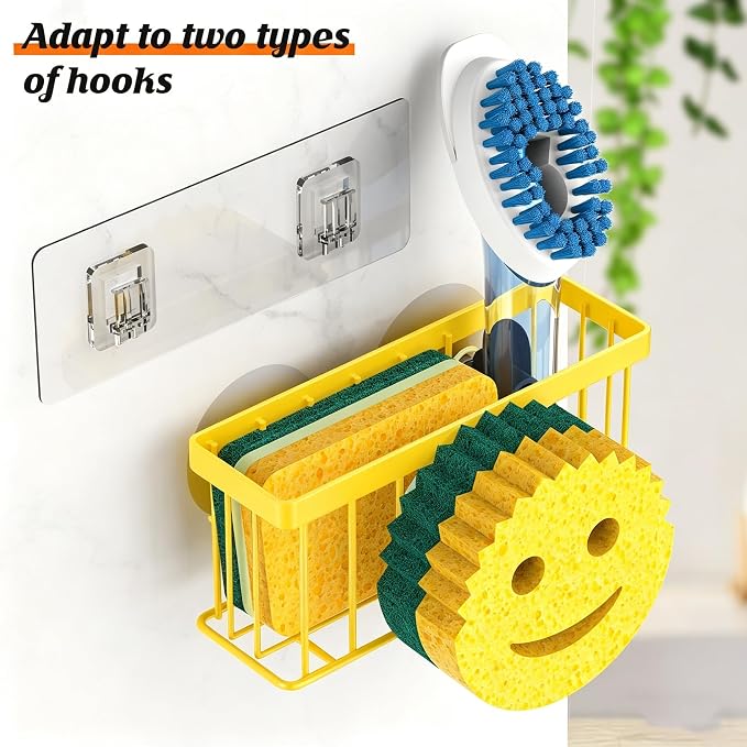 MURLONG Sponge Holder Smiley Face,Sink Caddy for Kitchen Sink,Kitchen Organizer Sponge Holder with 2 PCS Suction Cups/1 PCS Adhesive Strips,Designed for Sponge,Soap,Dish Brush,Scrubber-Yellow - Image 4