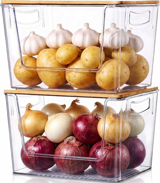 Pantry Organizers Storage, 2 Pack Large Clear Storage Bins for Onion, Potato, Garlic, Canned Food, Organizer Bins for Under Sink, Kitchen, Countertop, Bathroom by HEYUZB