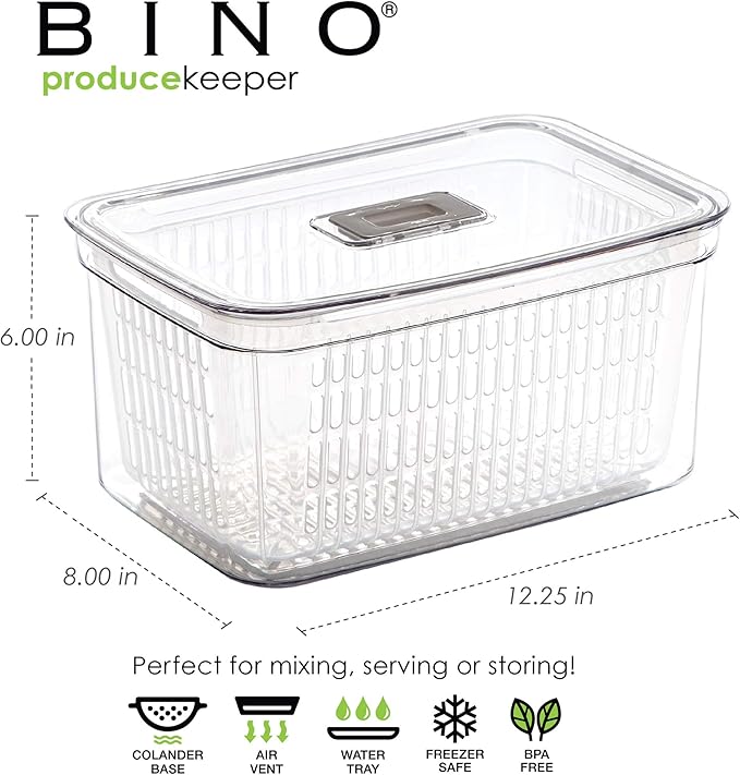 BINO | Produce Saver - 23.7 Cup/5.6L | Fridge Storage Containers for Fruits and Vegetables | Vegetable Storage with Adjustable Air Vent, Removable Basket | BPA-Free Fridge Organizers and Storage - Image 2