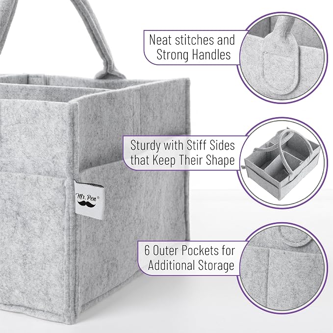 Mr. Pen- Baby Diaper Caddy Organizer, 2 Pack, Gray | Nursery Storage Bin and Car Organizer for Diapers and Baby Wipes - Image 3