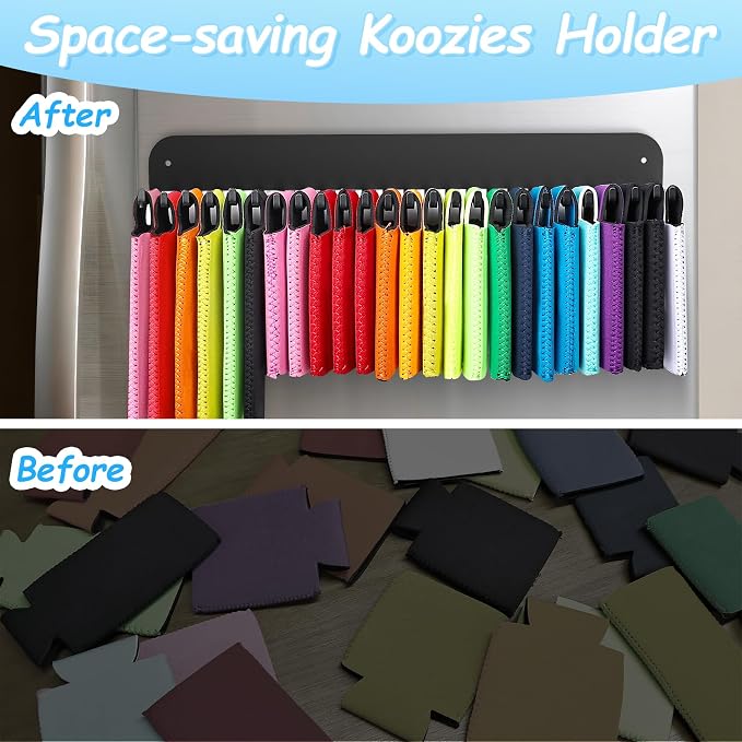 RESOVO 2 Pack Can Cooler Sleeves Holder Magnetic for Fridge, Beer Sleeves Dispenser Organizer for Storage w/ 25 Hooks, with Screws for Wall Mounted, for Holidays Wedding Party - Image 6