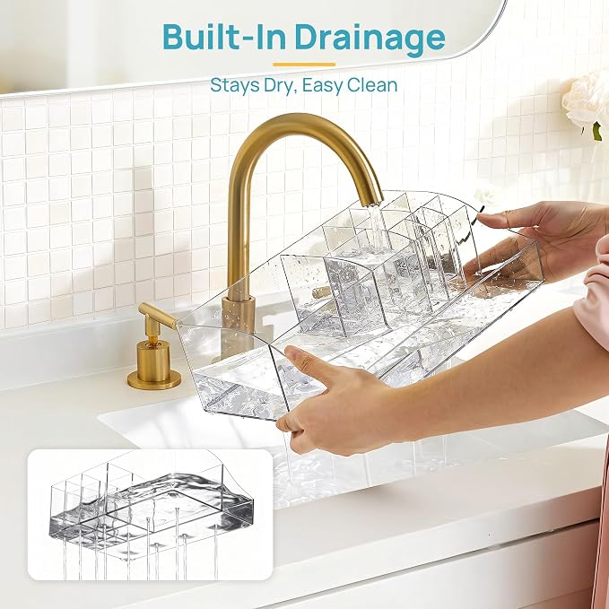 Vtopmart 6 PCS Bathroom Countertop Organizer Sets | 1 Divided Tray, 4 Qtip Holder Jars, 1 Drawers, Clear Organizers, For Toothbrush, Cotton Pads, Vanity Accessories - Image 6