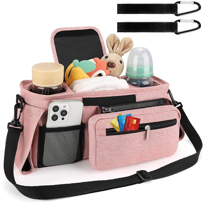 Accmor Universal Stroller Organizer with Insulated Cup Holder Detachable Phone Bag and Shoulder Strap,Stroller Bag Caddy Organizer for Uppababy, Baby Jogger, Britax Strollers - Image 2
