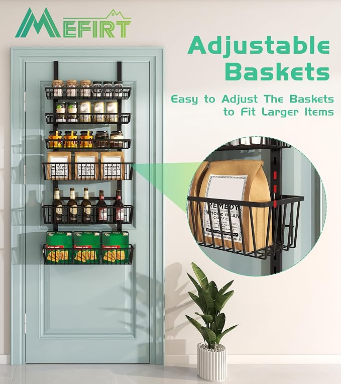 Mefirt 8-Tier Black Over The Door Pantry Organizer, Hanging Shelves | Pantry Hanging Organizers and Storage, Adjustable Heavy-Duty Metal for Home & Kitchen, Back of Door Seasoning Rack - Image 4