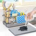 HapiRm Sink Caddy Sponge Holder - Kitchen Sink Organizer with Instant Drying Stone and Brush Holder, Stainless Steel Sponge Caddy for Kitchen Countertop - Brushed Nickel by HapiRm