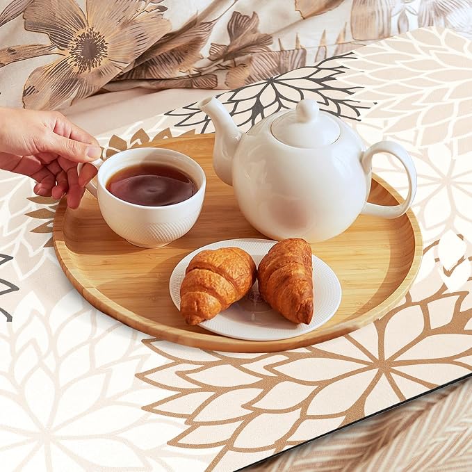 Findosom 2PCS 16" x 24" Dish Drying Mat & 24" x 5.5" Sink Splash Guard, Super Absorbent & Cuttable Dish Mat Drying Kitchen Mat with Brown Floral, Hide Stain Drying Mat for Kitchen Counter - Image 7