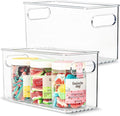Plastic Food Storage 2 Pack Clear Container Bin with Handles for Organizing Kitchen, Pantry, Refrigerator, Freezer, Pantry, Cabinet, Closet, Bathroom. 10”x4”x5” by primebox