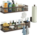 PUSDON 5-in-1 16.5" Extra Long Slim Wall Mount Wrapped Mesh Kitchen Organizer & Shower Caddy Kit, with Paper Towel Holder, Utensil Holder, Soap Dish, Holds 50LBS - Vintage Bronze, Netting by PUSDON