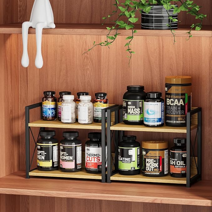 Giikin Countertop Shelf Organizer, 2 Tier Kitchen Spice Rack Organizer for Countertop, Wood Coffee Counter Shelf Organizer for Home (Bamboo, S) - Image 3