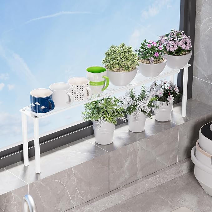 Expandable Mesh Shelf Organizer for Over-Sink Storage, Kitchen Counter, Windowsill Plants, Bathroom Vanity, and Office Desk — A Narrow Tall Solution for Tight Spaces by Unknown