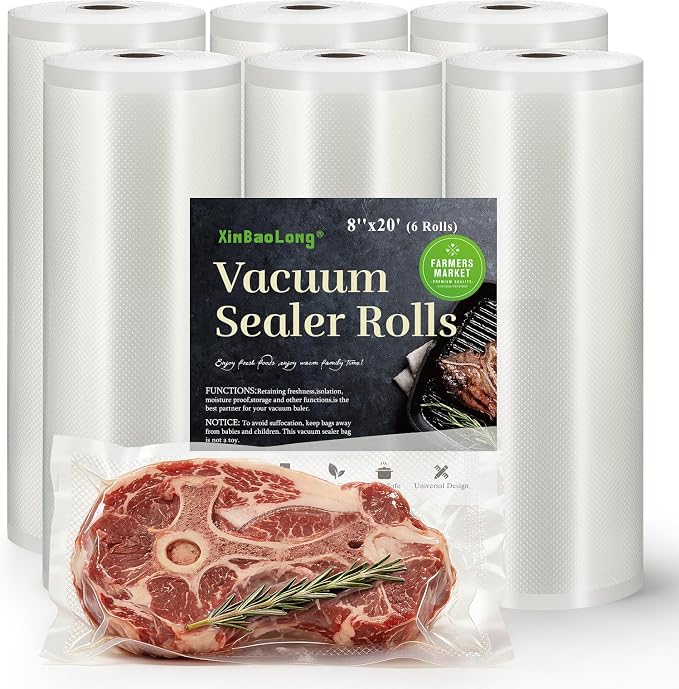 Vacuum Sealer Bags 6 Rolls 8"x20' Freezer Bags, 120Feet | Commercial Grade, BPA Free, Customized Size, Sous Vide Cooking, Puncture Prevention, Kitchen Essentials, Kitchen Gadgets by xinbaolong