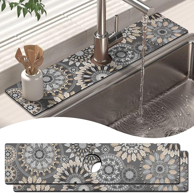 2 Pack Kitchen Sink Splash Guard Faucet Mat 24" X 5.5" Mandala Absorbent Fast Drying Mat Faucet Draining Mat Sink Splash Guard Behind Faucet Drip Catcher for Kitchen Bathroom by Unknown