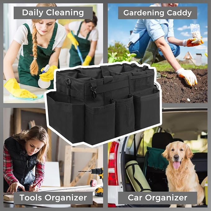 SCAVATA Wearable Cleaning Caddy Organizer with Handle & Shoulder Straps for Housekeepers, Under Sink & Car Cleaning Tool Organizer Bag with 4 Foldable Dividers (Black) - Image 7