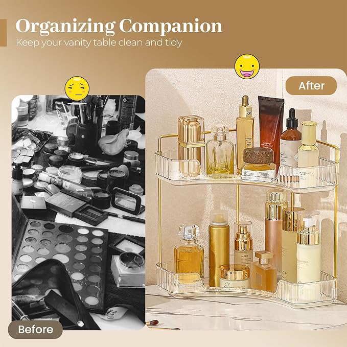 Aveniee Corner Bathroom Counter Organizer, Bathroom Countertop Shelf Makeup Organizer for Vanity Perfume Tray for Corner Storage (2 Tiers, White) - Image 4