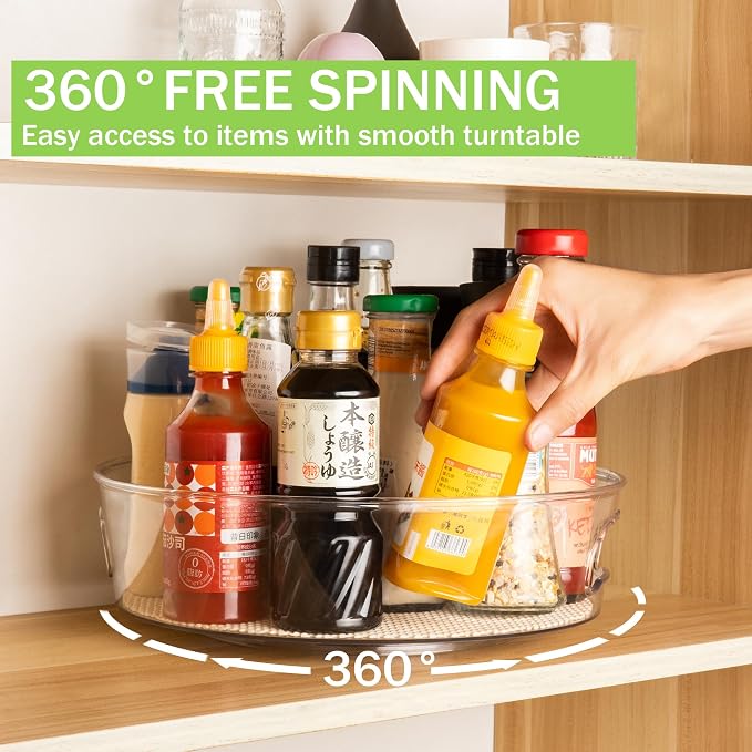 3 Pack Lazy Susan Organizer for Pantry Storage with Non-Skid Liner, 12" Clear Rotating Lazy Susan Turntable for Coner Cabinet, Kitchen Sink, Bathroom, Countertop, Lift-up Design for Easy Moving - Image 3