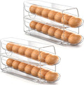 theaoo Auto Rolling Egg Dispenser for Refrigerator with Quick Removable Inner Tray, Space-Saving Egg Organizer and Holder, Egg Storage Container for Fridge, Easy to Load and Grab Eggs (2 Pack) by theaoo