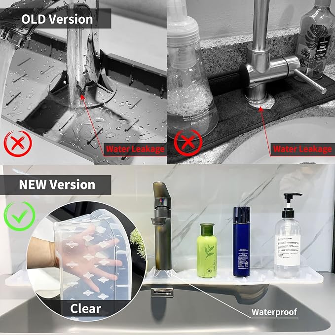 Kitchen Faucet Sink Splash Guard Silicone Faucet Mat Clear XXL 30 In | Drip catcher tray mat, sink splash guard behind faucet area; Faucet Mat for Kitchen Sink bathroom faucet guard & draining mat - Image 3