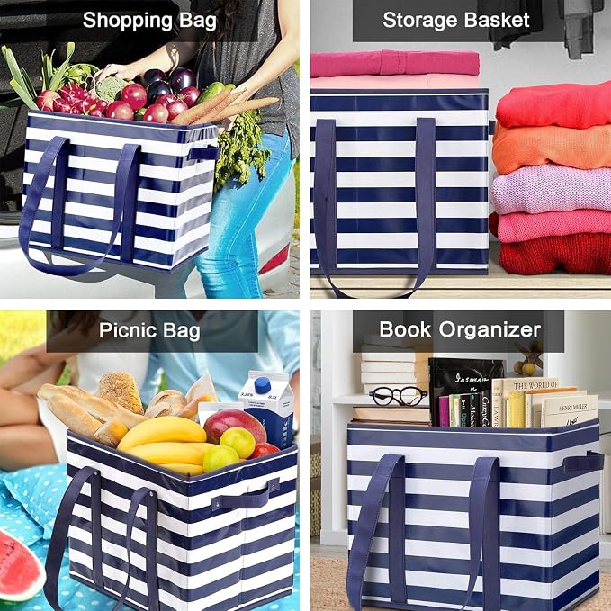 Reusable Grocery Bags 6 Pack, Foldable & Water Resistant Shopping Bags | Large Grocery Tote Bag Water Resistant Shopping Bags Foldable Grocery Bag for Clothes,Shoes and Picnic - Image 2