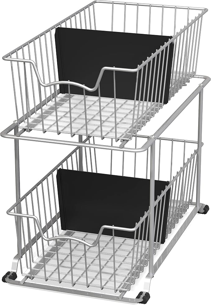 Simple Houseware 2 Tier Cabinet Wire Basket Drawer Organizer, Grey - Image 5