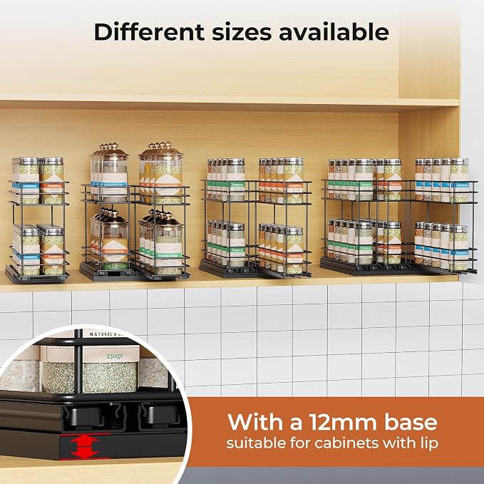 Mystozer Pull Out Spice Rack Organizer for Cabinet, Slide Out Spice Racks, Easy to Install, 7.08" Wx10.43 Dx8.26 H, 2 Drawers 2 Tiers(Silver) - Image 7