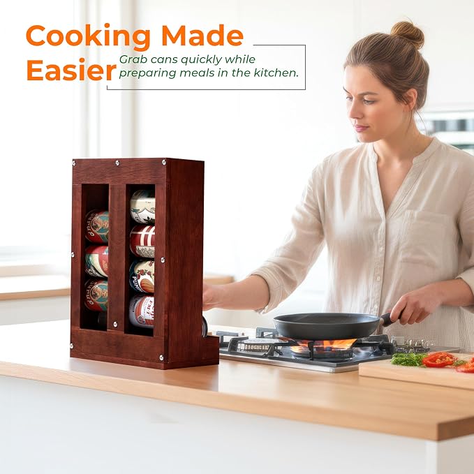 HOMESTEAD Wooden Can Organizer for Pantry, Solid Wood Canned Food Rack, Holds Standard 14.2 oz Cans, Space-Saving Kitchen Storage for Cabinets & Countertops (Brown) - Image 2