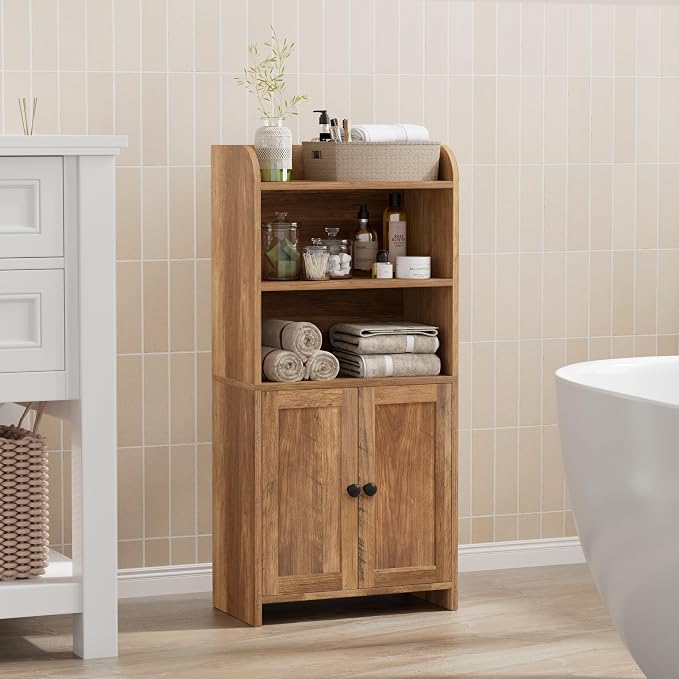 Homhedy Small Bathroom Storage Cabinet, Toilet Paper Storage Cabinet | Bathroom Floor Cabinet with Doors and Shelves, Bathroom Organizers for Small Spaces, 7.9"D x 14.6"W x 31"H, Rustic Walnut - Image 10