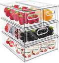 Mano Fridge Drawer Pull Out Stackable Bins with Handle Clear Refrigerator Drawers Organizer Food Storage Container Box with Dividers Plastic Produce Saver for Pantry, Cabinet, Kitchen, Clothes（4Pack） by MANO