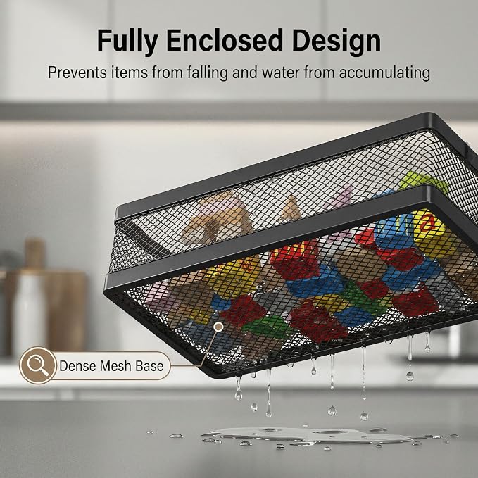 PUSDON Mesh Shower Caddy Wall Mount, Heavy Duty Adhesive Bathroom Shelf Organizer, Rustproof Floating Spice Rack for Kitchen Pantry, Holds 50 LBS, Multi-Purpose Storage Black-2 Packs (Netting) - Image 5