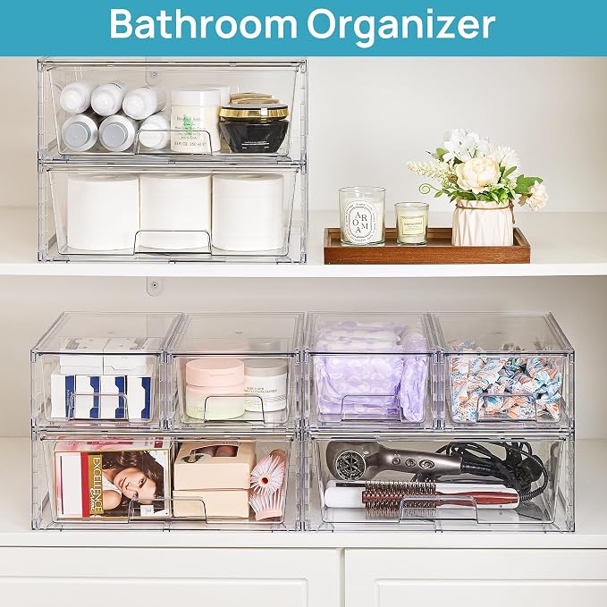 Vtopmart Clear Stackable Storage Drawers, 5 Pack Wide Storage Set | Wide and Small Pull-Out PET Drawers Designed for Large and Small Item Sorting, Cabinets, Closets, Pantry - Image 5