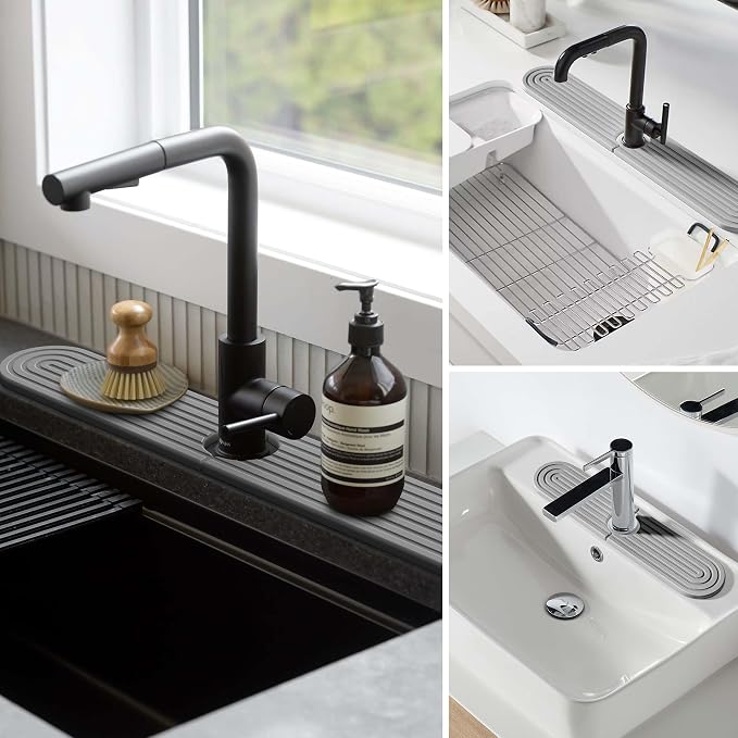 Stone Faucet Mat for Kitchen Sink – Diatomite Fast-Drying Stone Tray, Faucet Mat Sink Splash Guard, Decorative Sink Protector for Kitchen Bathroom Counter (Grey, 30''x3.9'') - Image 6