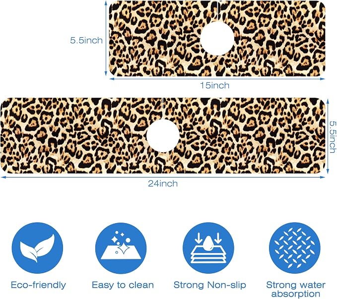 Abstract Brown Leopard Dish Drying Mat for Kitchen Sink Splash Guard Behind Faucet Sink Mat Absorbent Fast Drying Faucet Draining Mat for Bathroom Kitchen 5.5"×24" - Image 3