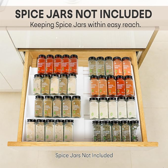Bamboo Spice Drawer Organizer, 4-Tier Spice Rack for Cabinet | 12"-23" Expandable,No Assembly,Seasoning Storage Insert,(Need 3.1” Deep Drawer) Spice Organizer for Drawer,Jars Not Included - Image 3