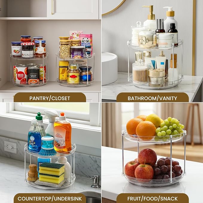 2 SET 2 Tier Non-Skid Acrylic Lazy Susan Organizer - Rotating Spice Rack - Turntable Spinning Organization for Kitchen, Pantry, Countertop, Closet, Bathroom, Vanity, Medicine Cabinet Organizing,9.25'' - Image 7