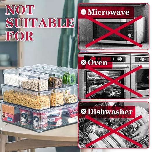 POMEAT 10 Pack Fridge Organizer, Stackable Refrigerator Organizer Bins with Lids, Produce Fruit Storage Containers for Storage Clear for Food, Drinks, Vegetable Storage - Image 2