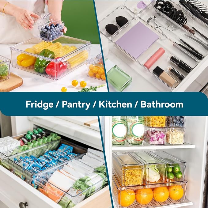 10 Pack Fridge Organizers and Storage, Clear Fridge Organizer Stackable | Fridge Organizer Bins with Lids, Refrigerator Storage Containers for Kitchen, Food, Cabinets, Fruits, Vegetables - Image 6