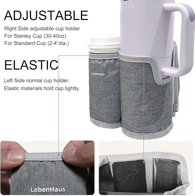 2 in 1 Luggage Cup Holder for Suitcase Airplane Drink Carrier Travel Gray | Airplane cup holder|for stanley cup|Hands Free|Coffee Beverage Organizer Gifts for Travelers - Image 4