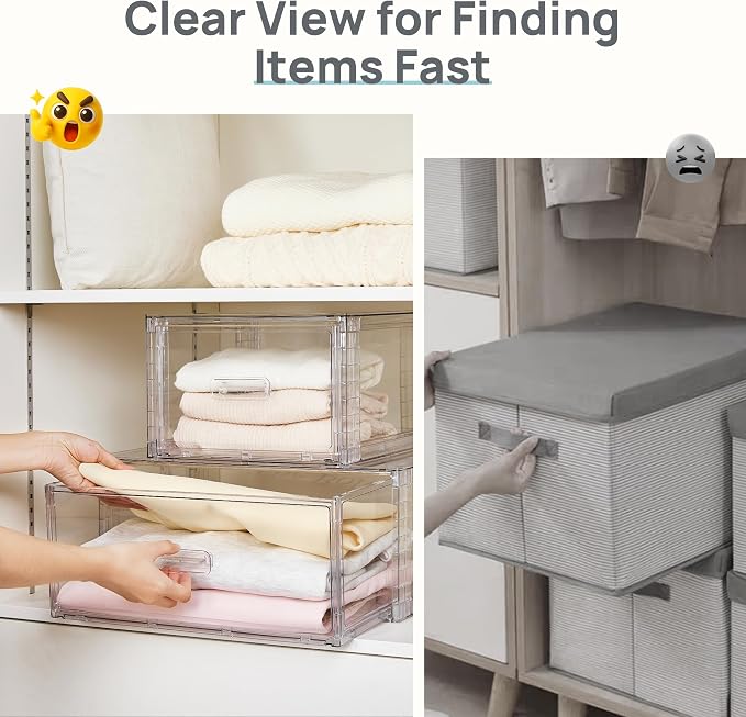 Vtopmart 2 Pack Clear Stackable Storage Drawers 15QT | Easily Assemble Closet Organizers,Plastic Storage Bins for Bathroom,Cabinet,Kitchen Pantry,Under Sink Organization(Medium) - Image 8
