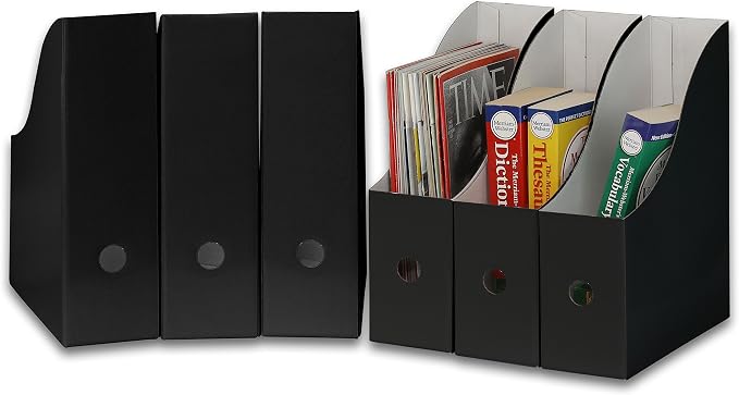 Simple Houseware 6-Pack Magazine File Holder Box, Foldable Cardboard Organizer, Black | Foldable Box Organizer with Label Slot by SimpleHouseware