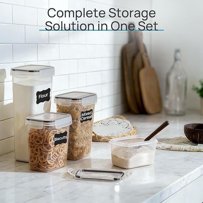 Vtopmart Airtight Food Storage Containers with Lids, 24 pcs, Black | For Cereal Pasta Snack Flour Sugar, BPA Free, Airtight Seal, Multiple Sizes, Dishwasher Safe (Not Lids), Includes 24 Labels - Image 5