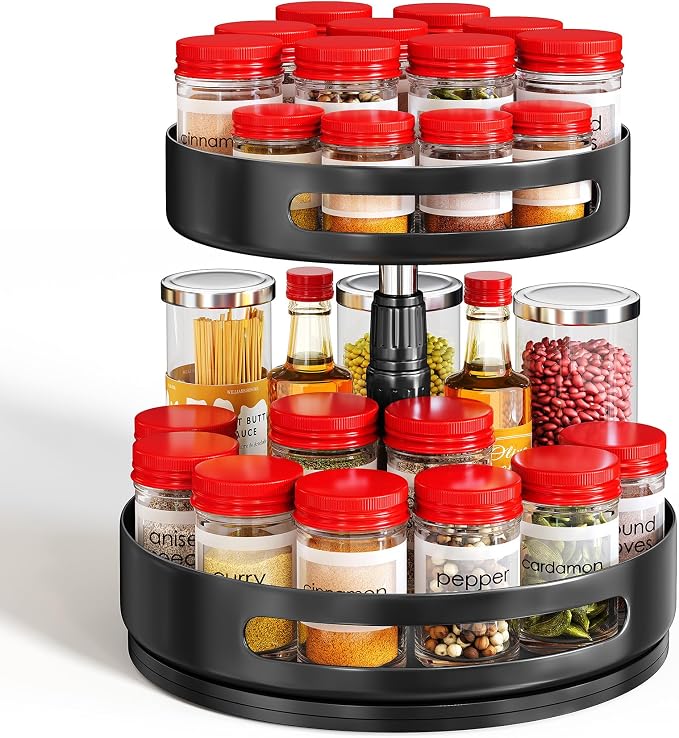 Lazy Susan Spice Rack Organizer for Cabinet, 2-Tier Metal, 10 in | Height Adjustable, 360-Degree Rotation, Spice Turntable for Table Top, Kitchen Pantry by SAYZH