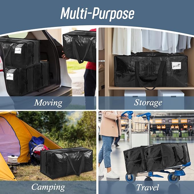 12 Pack Extra Heavy Duty Large Moving Bags with Strong Zipper, Black | Comfortable Handles, Sturdy & Durable Clothes Storage Bags Totes Bins, Blue Packing Moving Boxes for College Supplies - Image 7