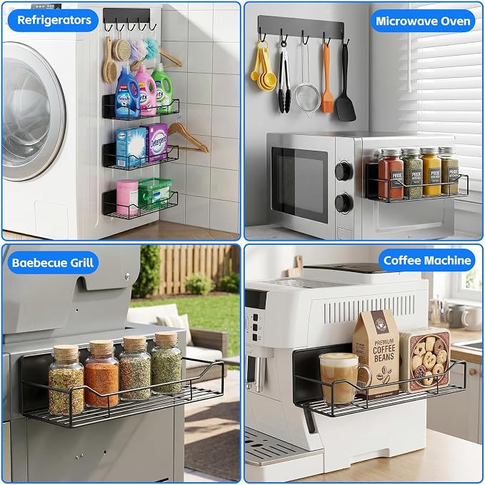 5 Pack Multifunctional Magnetic Shelves for Refrigerator Spice Rack & Washing Machine Organize (V style, Black) - Image 3