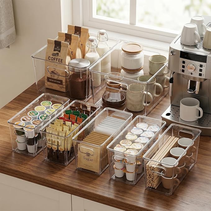 MOONEDGE 10 Pack Clear Plastic Storage Organizer Bins, 4 Large & 6 Narrow | Under-Sink Storage Containers, Kitchen, Pantry, Bathroom, Cabinet Organization, Clear Bins for Organizing, Deep Narrow Bins - Image 8