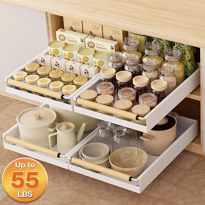 Pull out Cabinet Organizer, 16" Deep Pull Out Drawer for Kitchen Cabinets Adhesive with Nano Film, Slide out Cabinet Organizer Shelf for Pantry Bathroom Organization White - Image 6