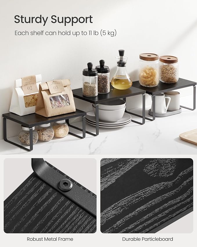 SONGMICS Cabinet Organizer Shelf, Set of 3 Spice Rack, Kitchen Storage | Kitchen Counter Shelves, Kitchen Storage, Spice Rack, Ebony, BYSTRO Collection UKCS220B01 - Image 4