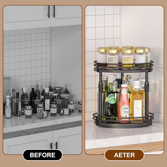 Across-Star Lazy-Susan-Organizer-Spice-Rack, Rotating Spice Organizer for Cabinet Pantry, Seasoning Holder Spice Shelf with Adjustable Height, Kitchen Counter Shelf Countertop Organizer - Image 6