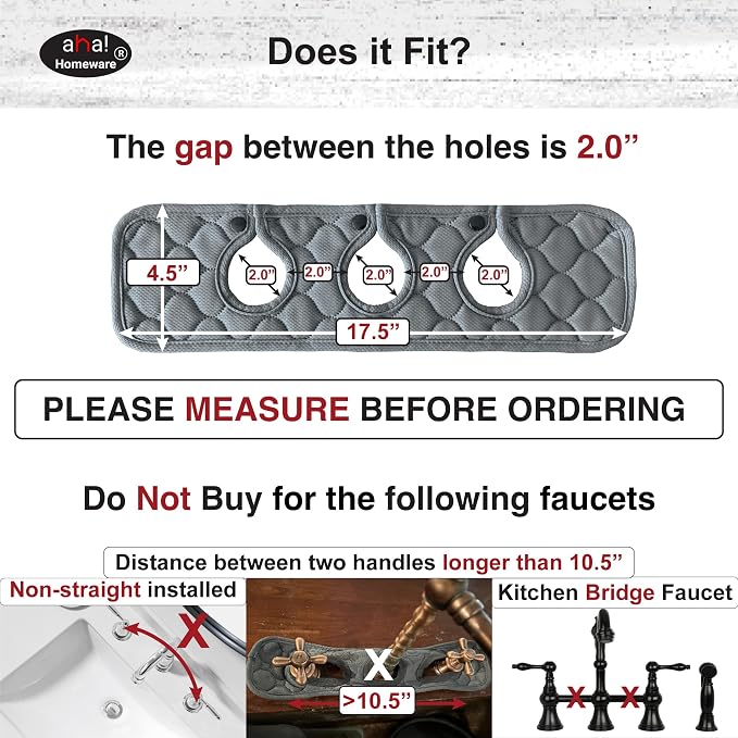 Bathroom Sink Splash Guard 3-Round-Hole : AHA HOMEWARE, Faucet Mat for Bathroom Sink 3 Holes (Gray & Gray) - Image 3