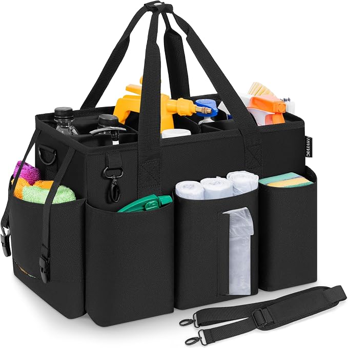 IBVIVIC Wearable Cleaning Caddy Bag for Cleaning Supplies, Black | Cleaning Organizer Tote Bag with Handle & Shoulder Straps Kitchen Cleaning Supplies Storage Bag for Cleaners & Housekeepers by WelcometoIBVIVIC