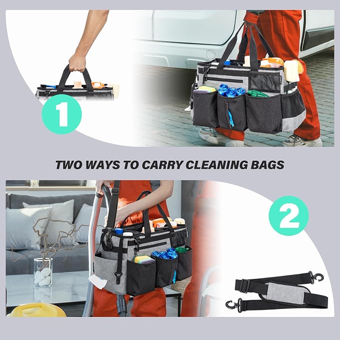 IBVIVIC Wearable Cleaning Caddy Bag for Cleaning Supplies, Grey | Cleaning Organizer Tote Bag with Handle & Shoulder Straps Kitchen Cleaning Supplies Storage Bag for Cleaners & Housekeepers - Image 5