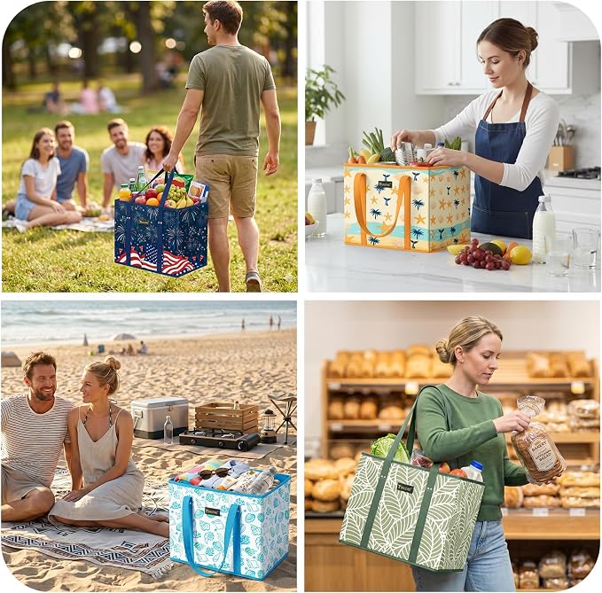 BALEINE 1PK Reusable Grocery Bags, Heavy Duty Shopping Tote Bag | 12'' Long Handles, Reinforced Bottom Keeps Upright, Fold Flat Storage, Water-Resistant Shopping Bag, Multiple Color Options - Image 2